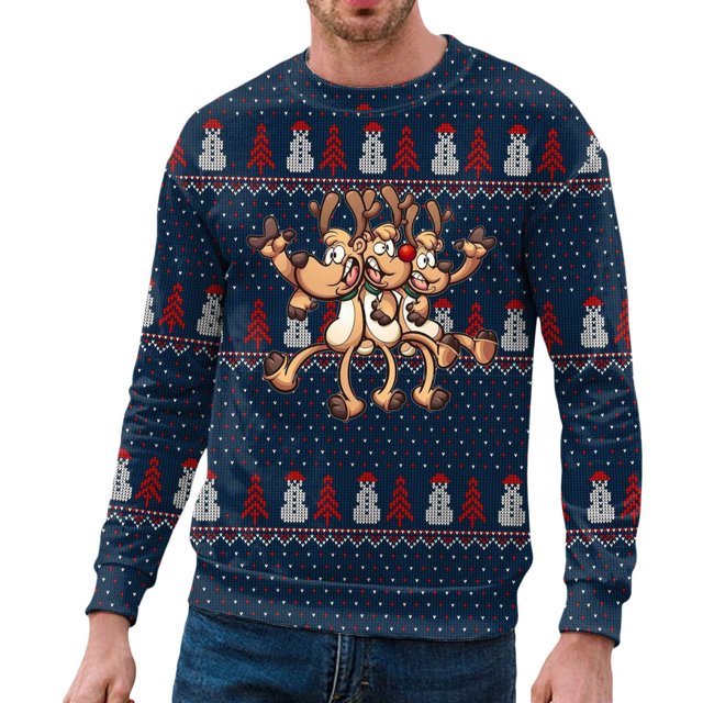 OJinShaWanO Cool Chandail à Capuche pour Hommes Automne et Hiver Décontracté Imprimé de Noël Chandail Col Rond