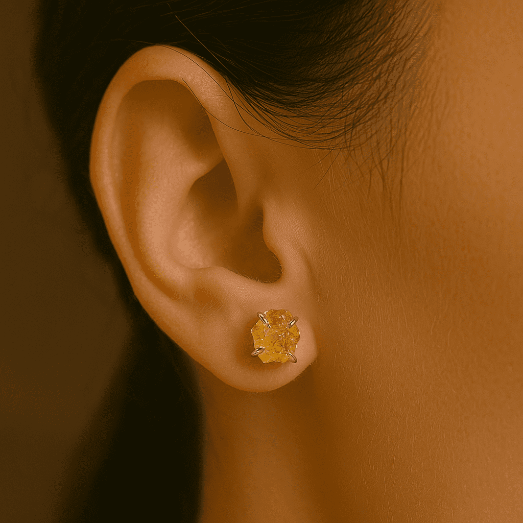 925 Sterling Silver Stud Earring for Women Natural Raw Citrine Gemstone Silver Stud Earrings