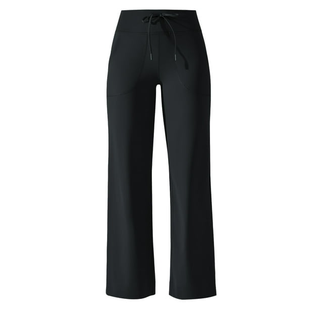 Gibobby Pantalones de Casuales Pantalones yoga para mujer, transpirables, cintura alta, elásticos, sueltos, informales, con bolsillo, pierna ancha, para correr, fitness(Negro, XL)