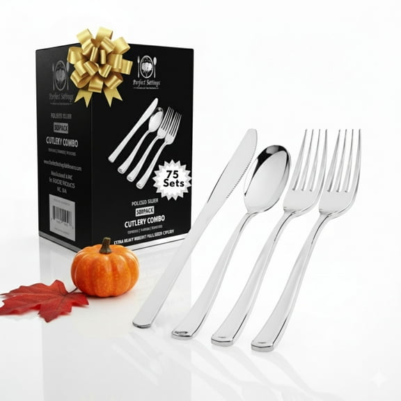Perfect Settings 300 Piece Silver Plastic Disposable Cutlery Set (75 Settings)