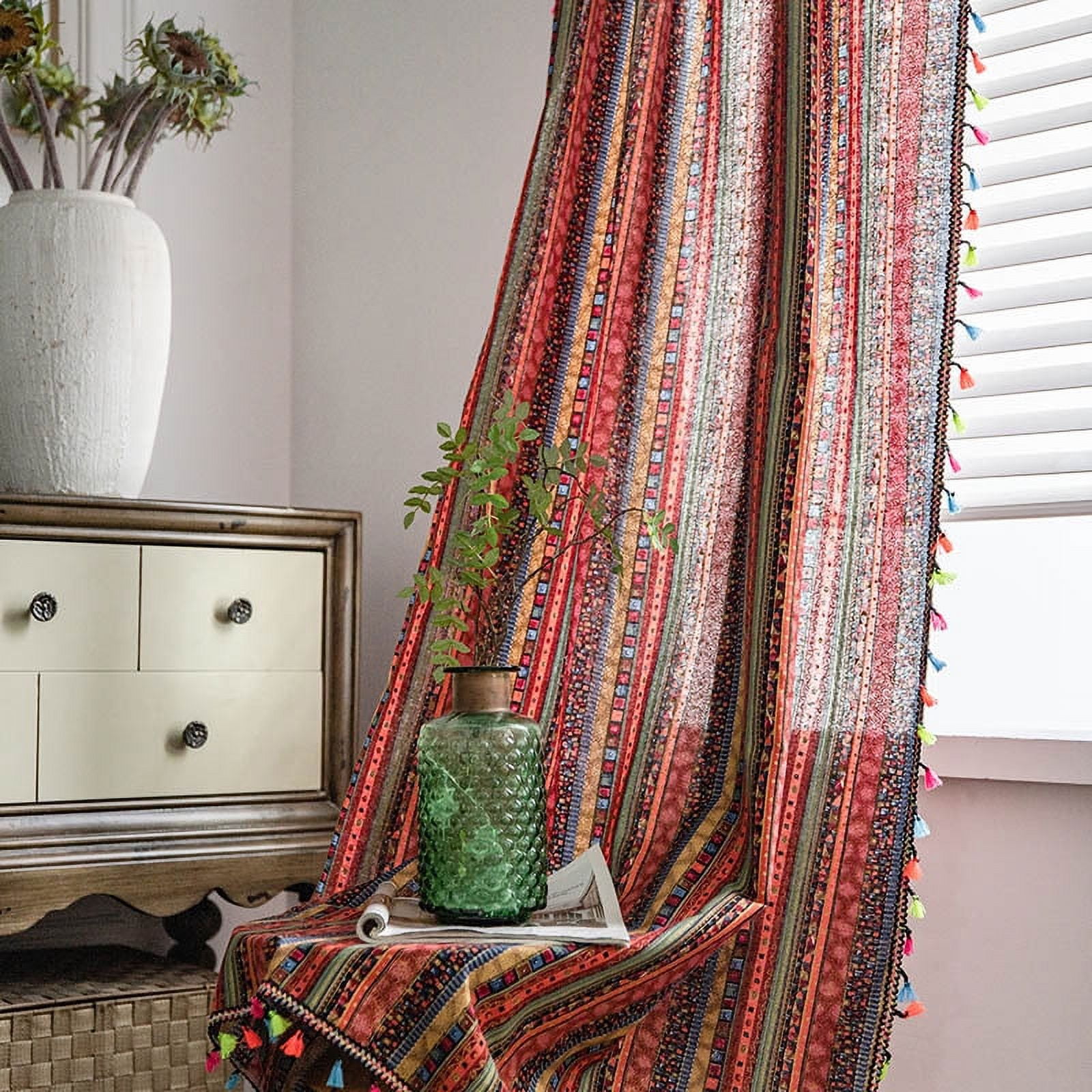 XmhyTop Home Curtains for Bedroom Living Room,Semi-Blackout Country Cotton and linen Vintage Chic Tassels Hollow Window Treatment Rod Pocket Drape（2 Panel，102.3*59in,A67）