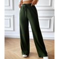 thumbnail image 5 of SWSMCLT Women's High Waisted Pants Ribbed Knit Drawstring Full Length Pants Long Lounge Casual Pants Wide Leg Pocket Loose Fit Elastic Army Green Large, 5 of 5