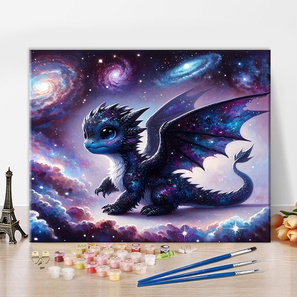 Dragon Paint by Numbers for Adults Beginner, Purple Galaxy Flying Dragon Adult Paint by Number Kits on Canvas, DIY Acrylic Oil Easy Painting by Numbers for Home Wall Decor (Without Frame) 16X20 inch