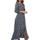 thumbnail image 5 of Qarigey Vestido de mujer con cuello en V y manga 3/4 Vestido largo con estampado de manga larga Ropa de cintura alta Vestidos Azul oscuro M, 5 of 6