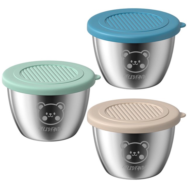 Recipiente para aderezo de ensalada para llevar, recipiente pequeño de acero inoxidable para condimentos con tapas, usos recomendados para recipientes para salsas, picnic y viajes, 50 ml, 3 paquetes