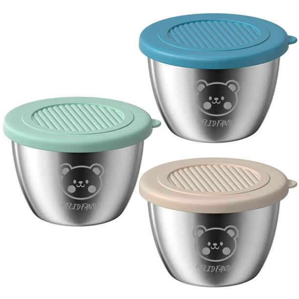 Recipiente para aderezo de ensalada para llevar, recipiente pequeño de acero inoxidable para condimentos con tapas, usos recomendados para recipientes para salsas, picnic y viajes, 50 ml, 3 paquetes