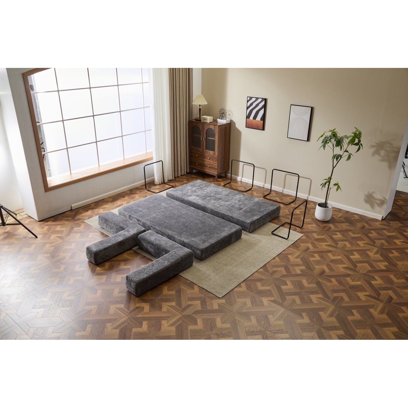Jopath 76 Inch Convertible Sleeper Sofa Bed,Folding Floor Mattress Couch with Fixed-Shape Frame,Futon Boneless Couch Lounge Loveseat with Pull Out Bed, No Assembly Required,Dark Gray+Chenille