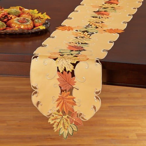 Beautiful Fall Leaves Embroidered Table Linens-Runner - Walmart.com ...