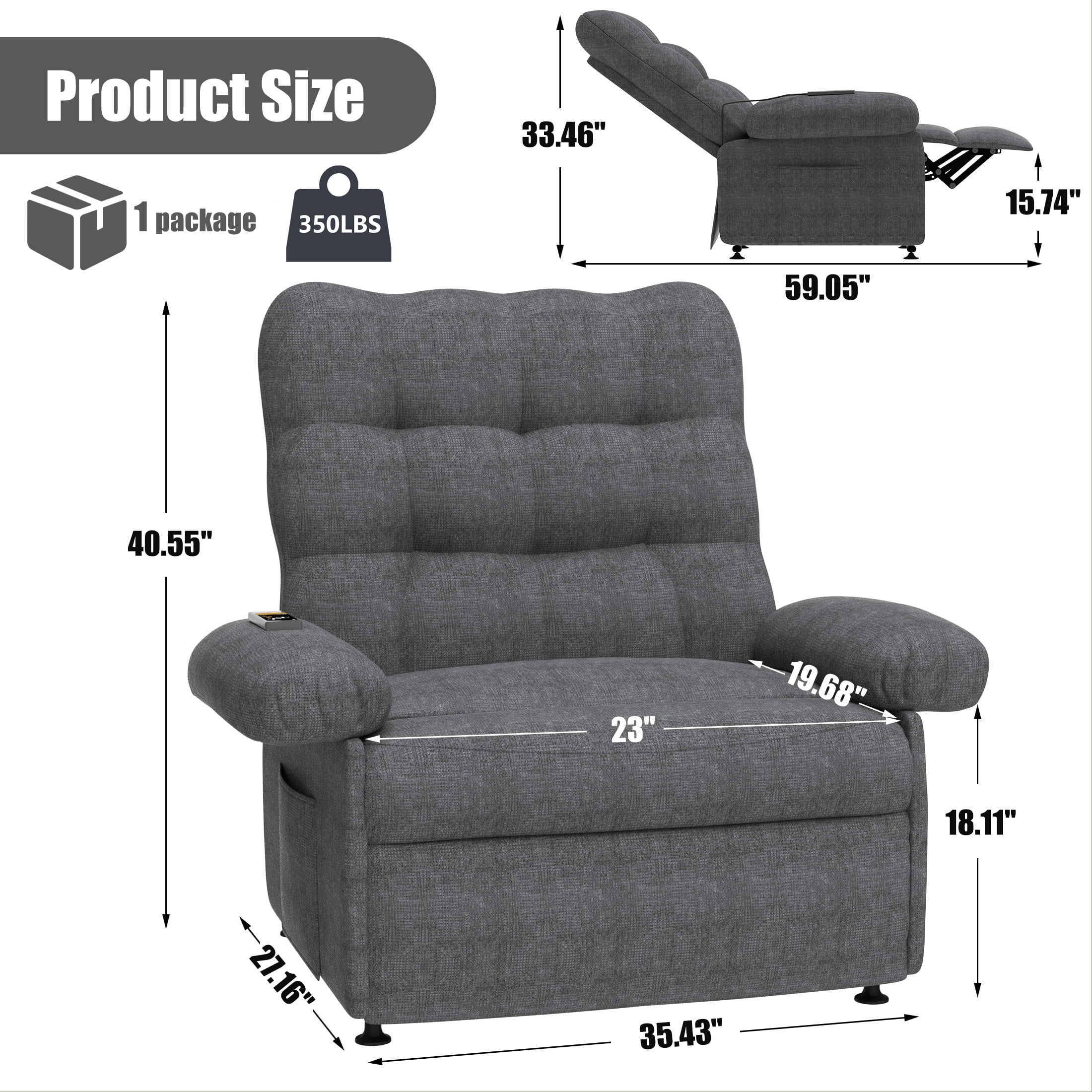 UHOMEPRO Small Electric Recliner Chair for Seniors, Compact Recliner for Small Spaces with Wider Seat Comfort, Easy Remote Control, Adjustable Backrest & Footrest