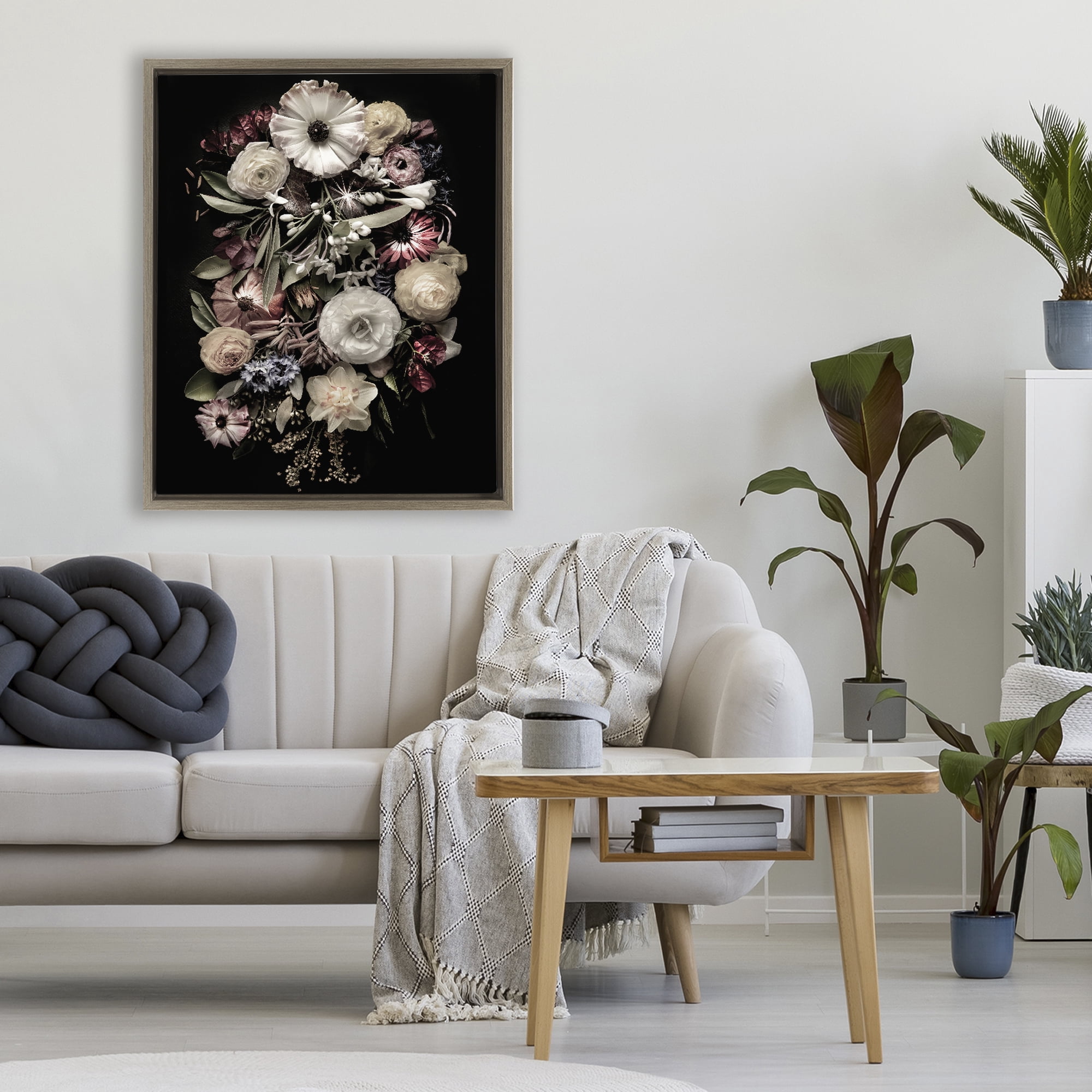 Stupell Industries Pale Yellow Roses Cluster Brown Framed Floater Canvas Wall Art, design by Carl Kravats