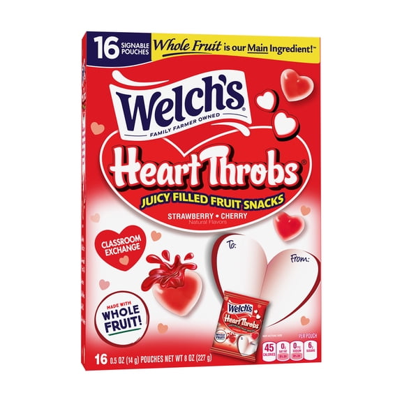 Welch's Juicefuls Heart Throbs Juicy Strawberry Cherry Fruit Snacks, 0.5 oz, 16 Count