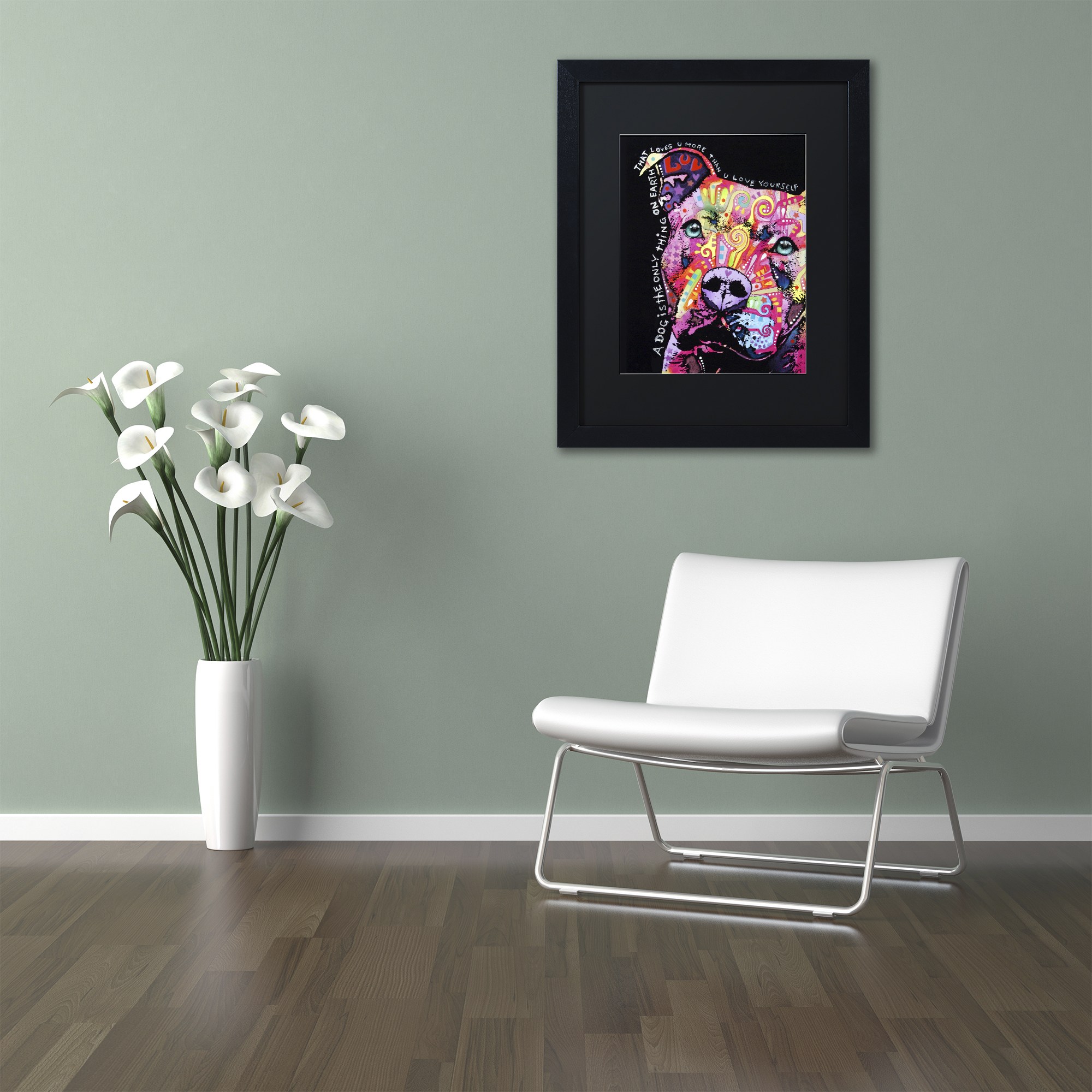 Trademark Fine Art "Thoughtful Pit Bull" Canvas Art by Dean Russo, Black Matte, Black Frame