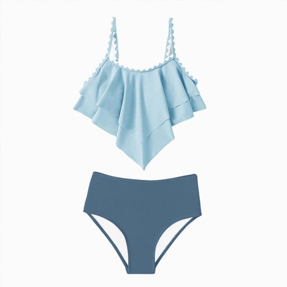 Splozh Teen Girls Cute Swimsuits 2 Piece Bikini Sets Fashion for 7-16 Years, Bathing Suits for Teens Summer Beach Holiday Wear Blue,13-14 Years