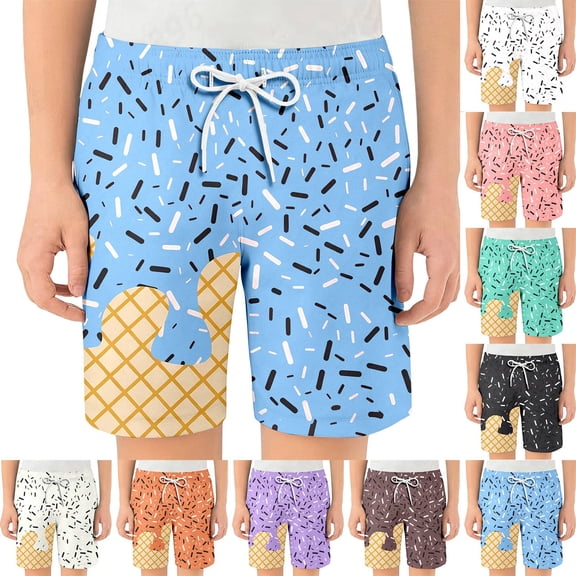 JAJAHO Boys Running Shorts Casual Summer Sweat Shorts Loose Fit Ice Cream Printed Drawstring Basketball Joggers For Kids 2-9Y Stylish Bottoms