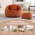 thumbnail image 4 of Chenille Upholstered Round Lazy Cozy Bean Bag Chair with Ottoman-Orange, 4 of 5