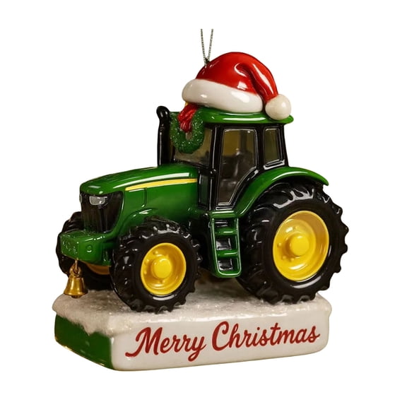 OIUR Christmas Ornament Tractor Wearing Xmas Hat Charm Festive Hanging Decoration Holiday Seasonal Home Accent