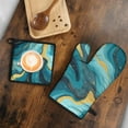 thumbnail image 5 of Teal Gold Marble Kitchen Oven Mitt and Pot Holder Sets 2 Pcs for Baking, Cooking and Grilling, Heat Resistant Up To 392 °F, 5 of 7
