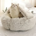 thumbnail image 2 of Plush Round Hooded Pet Bed, Warm Dog Bed For Small Dogs, Fluffy Soft Cat Bed, Donut Pet Cushion, 2 of 10