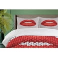 thumbnail image 4 of Ambesonne Feminine Duvet Cover Sets, Retro Effect Lips Design, 2-King, Grey and Red, 4 of 7