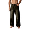 thumbnail image 2 of JUSLIO Mens Jeans,Vintage Washed Wide Leg Loose Straight Casual Denim Jeans,Dark Olive XL, 2 of 8