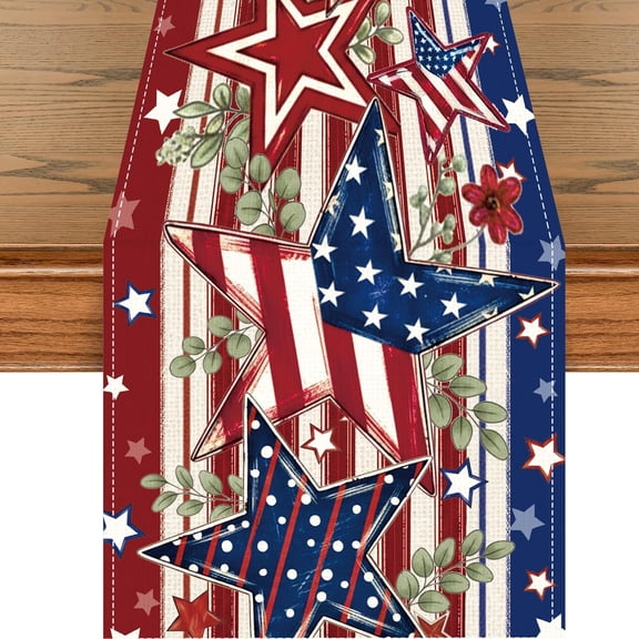 4th of July Table Runner, America Patriotic Memorial Day Table Runner Decorations, Independence Day Stripe Stars Kitchen Dining Table Decor Home Party(71 ×13 Inch)