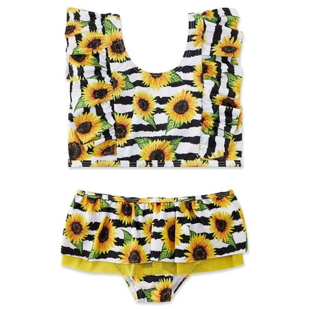

Toddler Girls Swimsuits Ruffle Sunflower Two-Pieces Bathing Quick Dry Swimwear