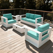 LayinSun Oversized Aluminum Outdoor Furniture Set, 4 Piece Patio Sofa Sets with Fire Pit Table, Deep Seating and Upgraded 6-inch Cushions for Porch, Balcony, Deck