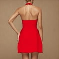 thumbnail image 4 of Qiopertar Women's Casual Halter Neck Dress Sleeveless Square Neck Solid Color Short Dress Stylish Comfy Vacation Beach Party, Red L, 4 of 7