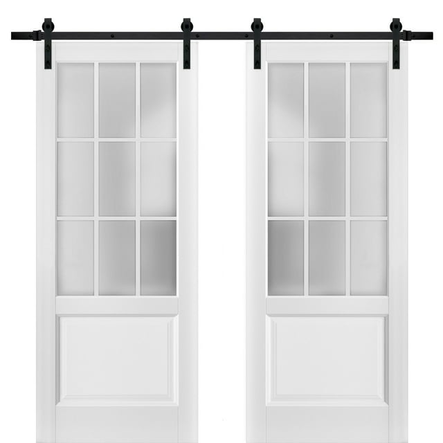 Sturdy Double Barn Door 48 x 80 inches with Frosted Glass 9 Lites