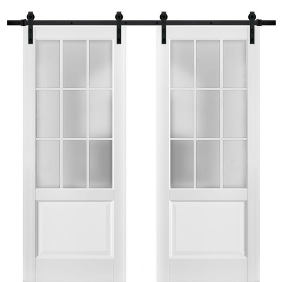Sturdy Double Barn Door 60 x 80 inches with Frosted Glass 9 Lites