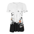 thumbnail image 4 of YOTAMI Womens Tops Plus Size Dressy Casual Blouses Short Sleeve Pleated Button V-Neck Summer Floral Print Loose Fit Tunic Tops White, 4 of 5