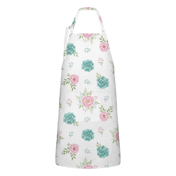 Pioneer Flower Floral Print Pattern Apron for Women and Men, Cotton Linen Waterproof with Pockets, Adjustable, 33x27 Inch for Kitchen, Gardening, BBQ, Salon