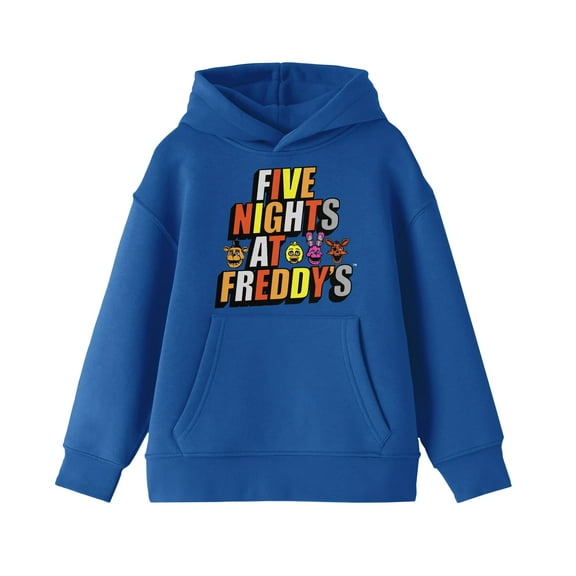 Five Nights At Freddy's Multi-Colored Text Logo Boy's Royal Blue Sweatshirt-Medium