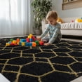 thumbnail image 4 of Large Rugs for Living Room, 8x10 Black Fluffy Bedroom Area Rug, Shag Geometric Soft Fuzzy Carpets Big Kids Room Rug, Non-Slip Plush Modern Rug for Office Home Decor Aesthetic, Black/Gold, 4 of 8