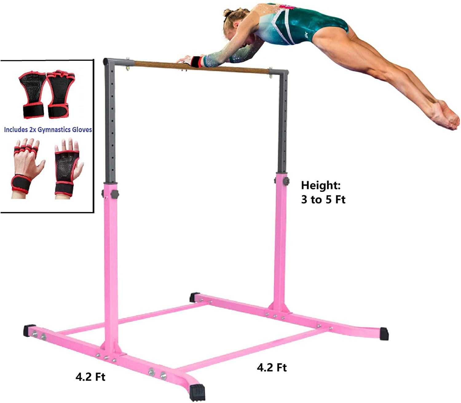 SHIWEI Gymnastics Training Bar- Height Adjustable 3' to 5' Horizontal Kip  Bar for Kids