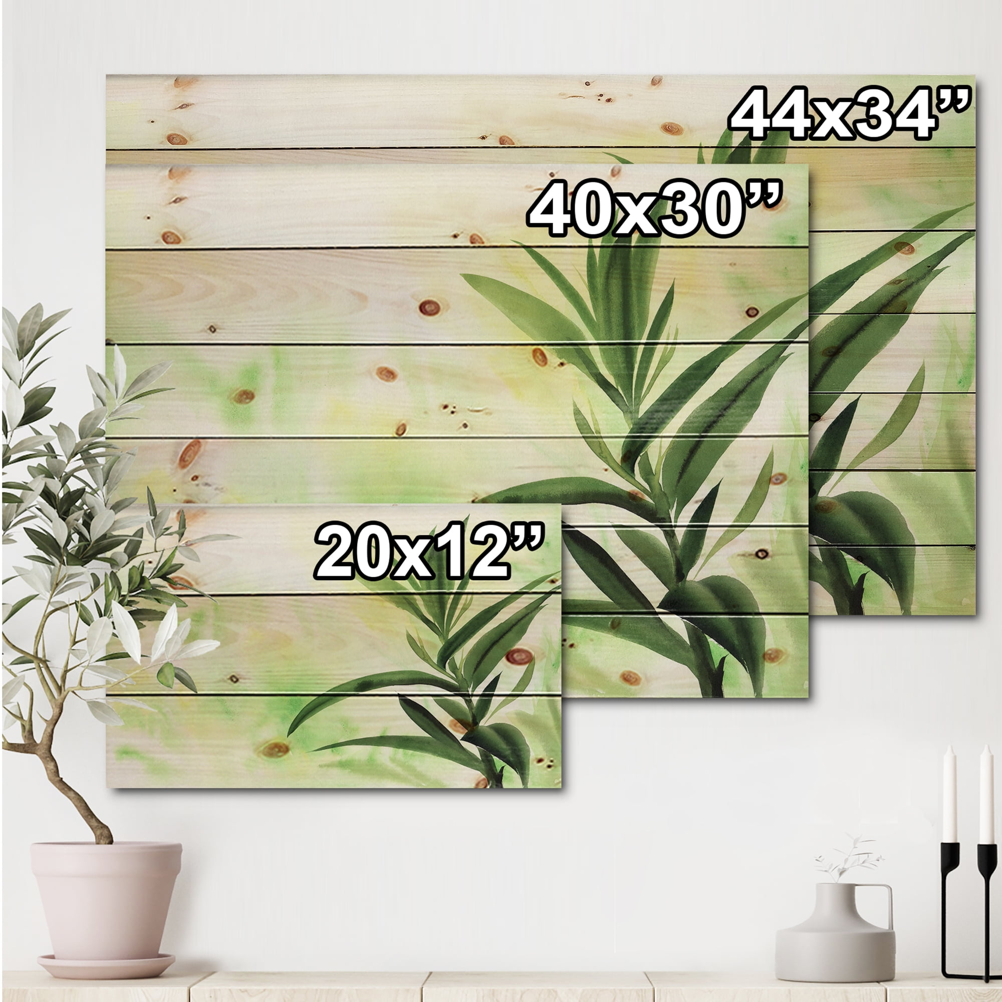 Designart 'Bamboo Palm Detail I' Traditional Print on Natural Pine Wood