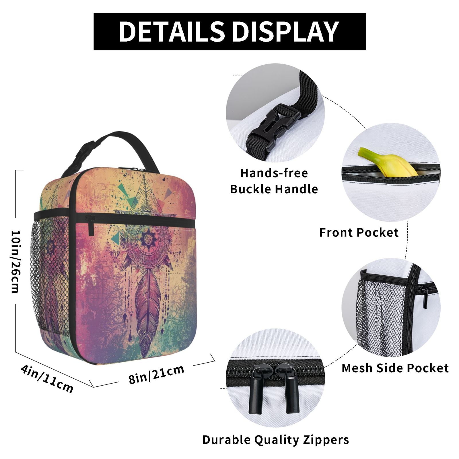 Boho Lunch Box Reusable Portable Lunch Bag Tote Bag for Work Picnic Hiking