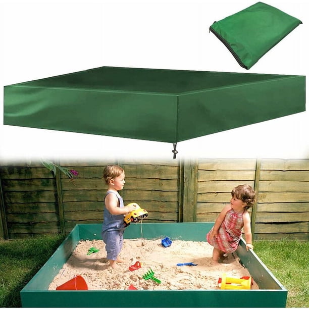 Cubierta cuadrada para caja de arena, cubierta para caja de arena con cordón, tela Oxford, cubierta para caja de arena de tafetán, lona impermeable y a prueba de polvo, verde, 150 x 150 cm -