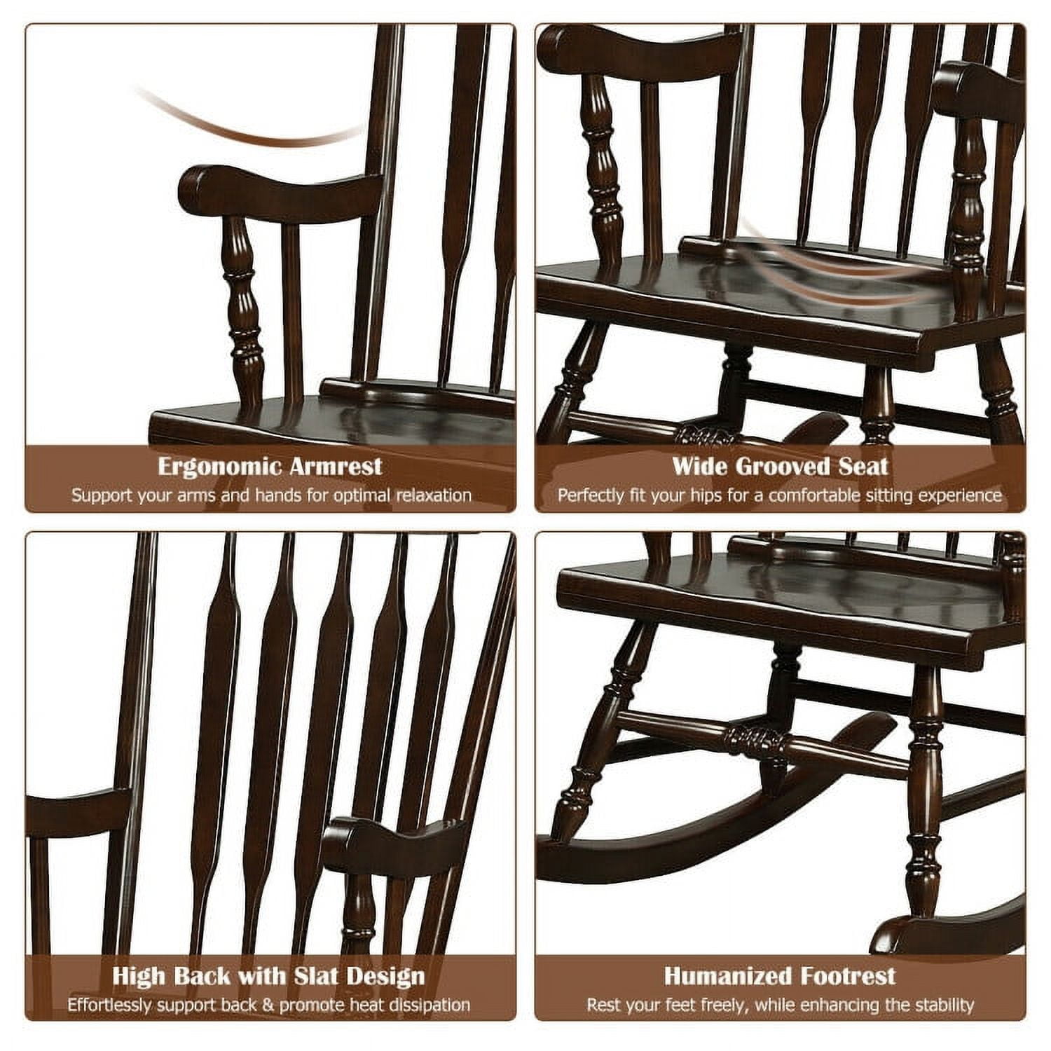 Aimee Lii Outdoor Rocking Chair, Patio Rocker Chair for Lawn, Porch, Backyard, Indoor and Garden, Retro styling, Brown
