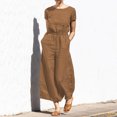 thumbnail image 2 of Riforla Women's Summer Solid High Waist Short Sleeve Wide Leg Jumpsuit Casual Loose Fit Pantsuit Casual Jumpsuits for Women Khaki XXL, 2 of 5