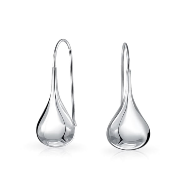 Simple Plain Puffed Teardrop Pear Shaped Rain Drop Earrings For Women Fishhook Threader 925 Sterling Silver More Sizes