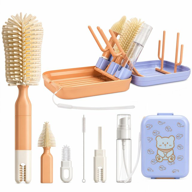 Kit portátil 8 en 1 de cepillos para biberones Pevxuoleo