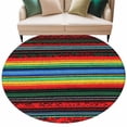 thumbnail image 2 of Abstract Colored Round Living Room Rugs 7 ft, Stripes Ethnic Style Modern Art Washable Area Rug with Non-Slip Sturdy Edge Binding Round Carpet for Kitchen Office Bedroom, 2 of 9