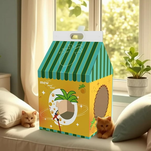 Steadline Durable Corrugated Cat Scratching House - Multi-Functional Cardboard Pet Bed with Play Window for Kittens Indoor Furniture Rest Area Solution