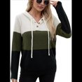 thumbnail image 3 of Sudadera de Lana Extragrande con Capucha y Colores Contrastantes para Mujer, de Punto, con Cuello en V, Informal, con Bolsillos y Verde M, 3 of 9