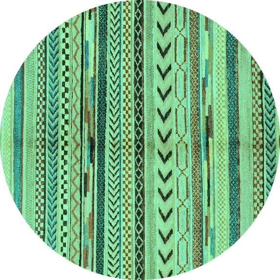 Ahgly Company Machine Washable Indoor Round Oriental Turquoise Blue Modern Area Rugs, 3' Round