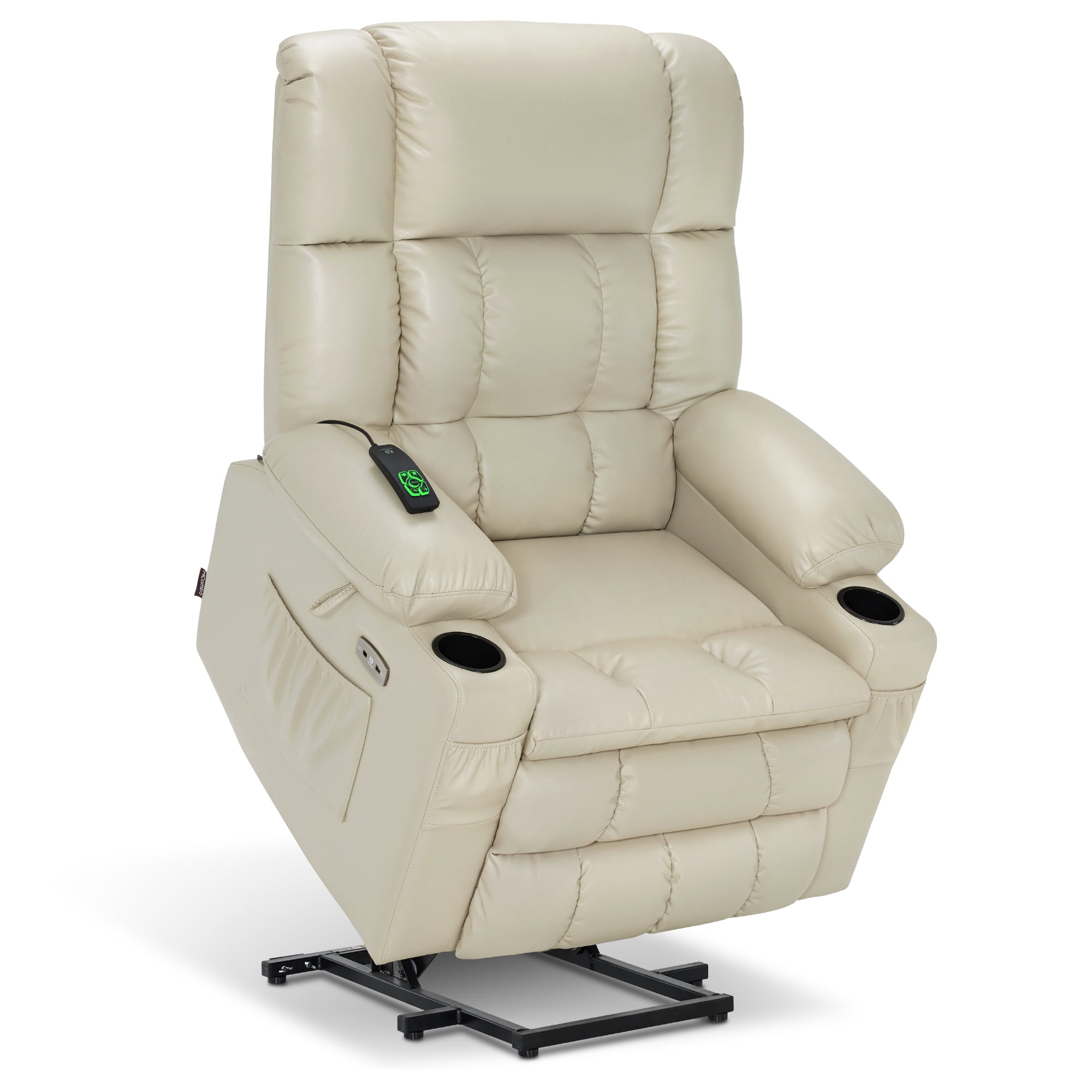 MCombo Large Lay Flat Dual Motor Power Lift Recliner for Big and Tall Elderly, Faux Leather(Cream White)