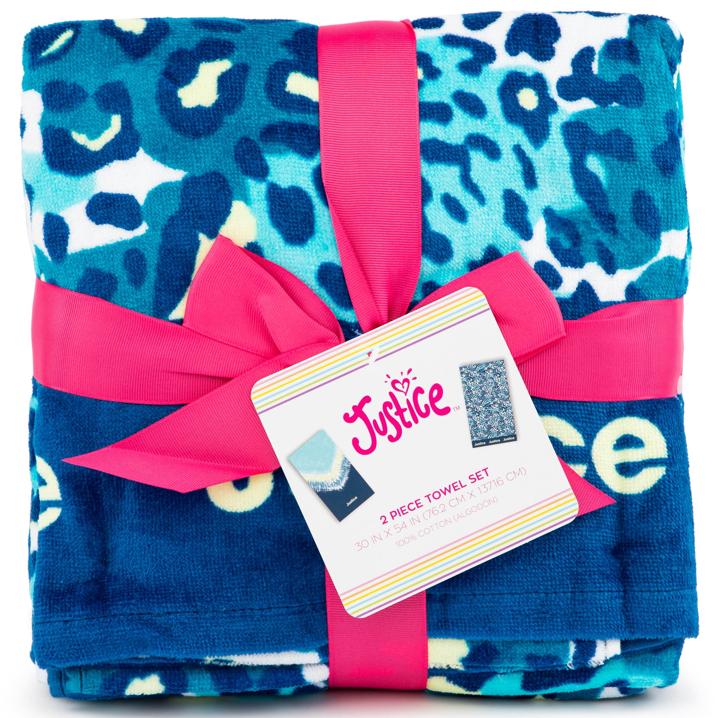Justice Blue Cheetah and Blue Tie Dye 2-Pack Towel Set, Color Blue, 30 x 54