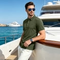 thumbnail image 5 of Mens Polo Shirt Quick Dry Short Sleeve Golf Business Casual Top Breathable Pique Knit T-Shirt for Sports Work Out Summer Army Green L, 5 of 7