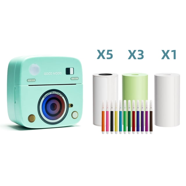 Riwcyla Pocket Printer Portable Thermal Instant Photo Printing Label Maker Machine BT Wireless Connect Compatible with Android or iOS APP Support Receipt Label Memo Sticker Notes Lists Scrapbook DI